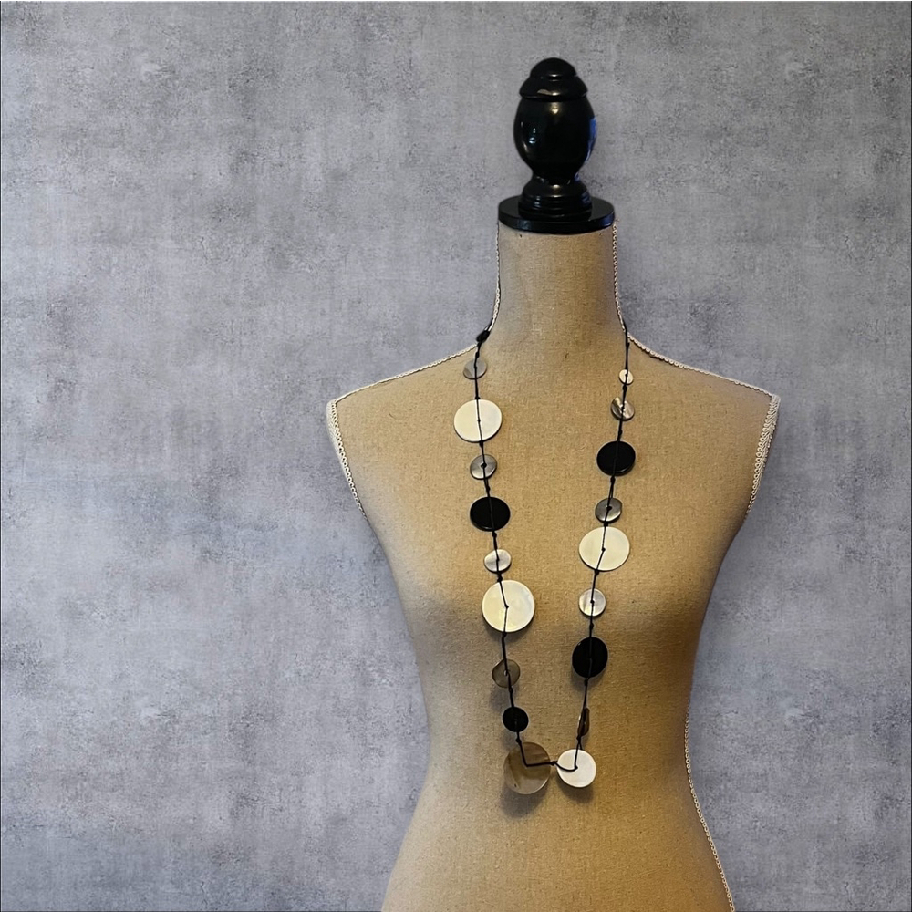Antica Murrina Venezia Button Long Necklace, Black/White/Mother of Pearl